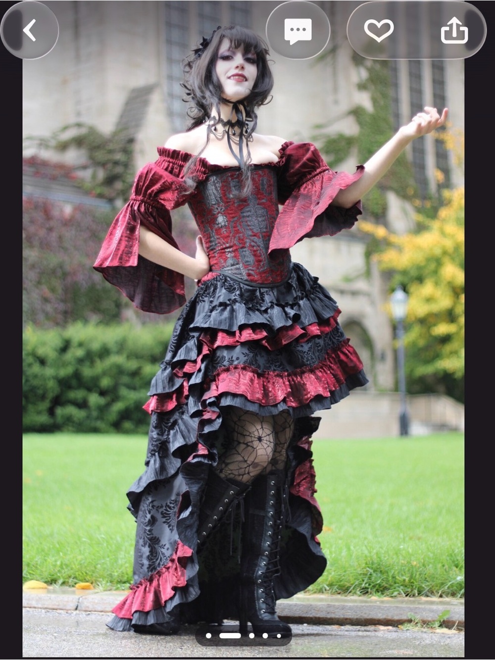 Victorian Gothic High-Low Ruffled skirt in Burgundy and Black